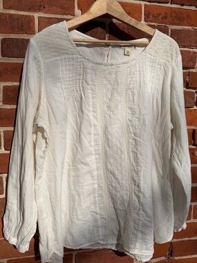 Ruff Hewn Cream Embroidered Pintuck Long-Sleeve Tunic